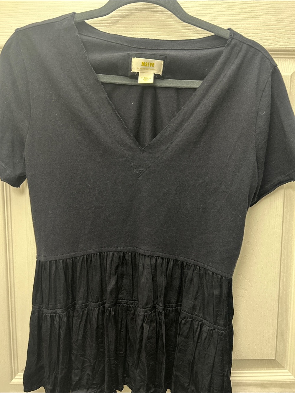 Maeve Black V-Neck Short Sleeve Tiered Peplum Tunic